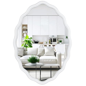 Oval Bathroom Mirror Wall Mounted Large Decorative Wall Mirror for Living Room, Bedroom, or Entryway – Vintage Sunburst Design with Beveled Detailing – Wavy Frame Vanity Mirror (White)