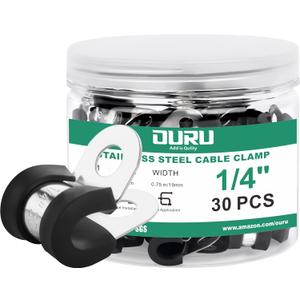 30pcs 1/4 Inch Stainless Steel Rubber Coated Cushioned Insulated Cable Clamps,Automotive Pipe Metal Clamps for Tube,Lines,Wire Cord Installation(Black,6mm)