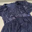 Formal Dresses for Women Prom Evening Gown Sequin Tulle V Neck Ruffle Short Sleeve Empire Waist A Line Long Dress (L)