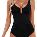 BMJL Women's Tummy Control Swimsuits Ruched Slimming One Piece Bathing Suit Deep V Neck Swimsuit (Large, Black039)