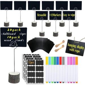 10 Pack Mini Chalkboard Signs Food Tags for Party Buffet with Wooden Stands, Reusable Hanging Chalk Boards for Weddings Bakery Birthday Place Cards, Table Numbers
