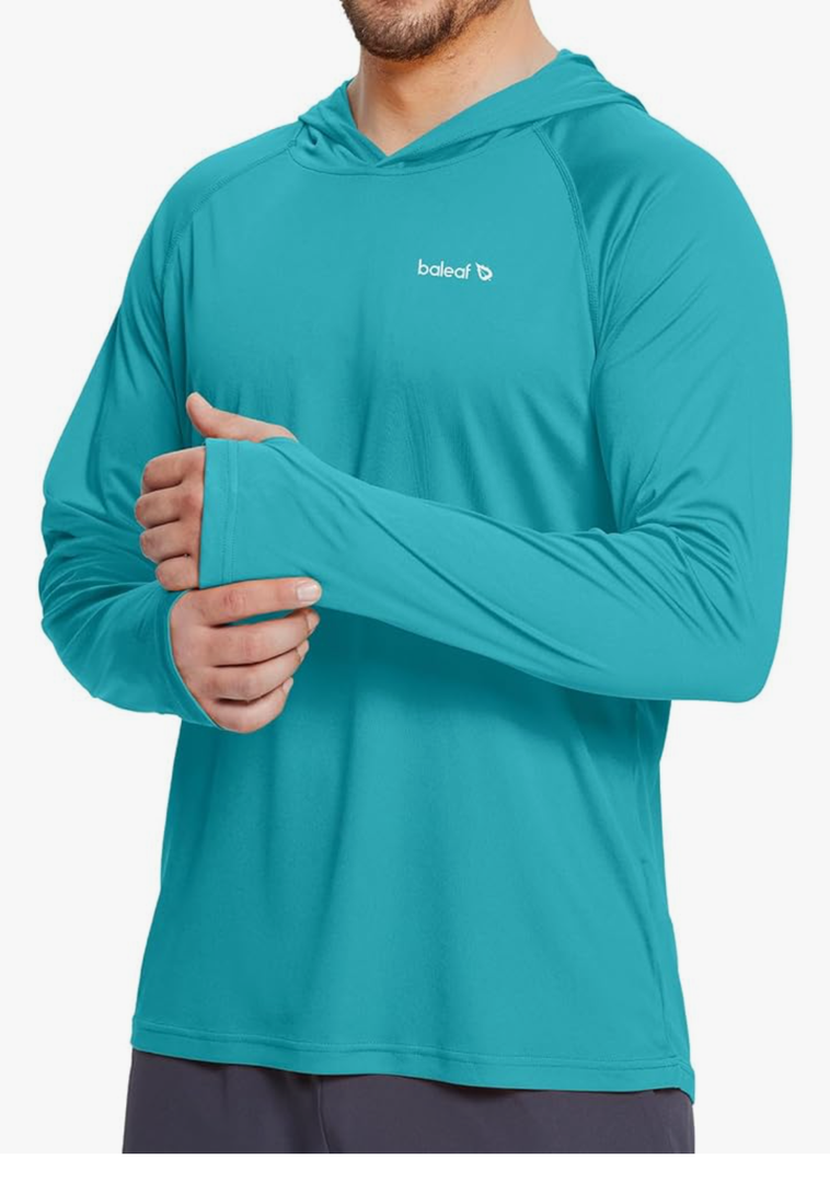 baleaf Men's Sun Protection Hoodie Shirt UPF 50+ Long Sleeve UV SPF T-Shirts Rash Guard Fishing Swimming Lightweight, Medium