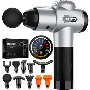 TOLOCO Massage Gun, Muscle Massage Gun Deep Tissue for Athletes with 10 Massage Heads, Electric Percussion Massager for Any Pain Relief, Gifts for Fathers Day, Silver