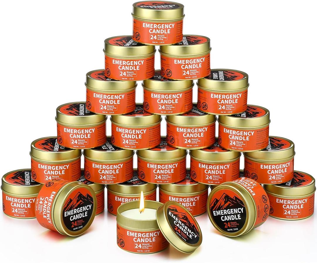 Chuarry 24 Pcs Emergency Candle Bulk 24 Hours Long Burning Survival Soy Wax Candles for Power Outages Camping Hunting Outdoor Activities (Gold)