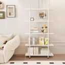 Bookshelf 5 Tiers White Wooden Storage Shelf,Modern Open Display Storage Bookcase Book Organizer,Metal Bookshelf Standing Storage Shelf Tall Shelving Units for Home Office Study