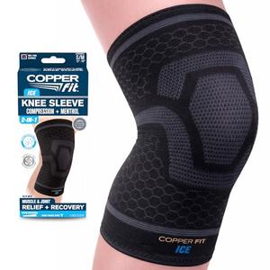 Copper Fit unisex adult ICE Sleeve, S/M Knit Compression Knee Sleeve Infused with Menthol and CoQ10 for Maximum Recovery, Black, Small /Medium US (12"-16")
