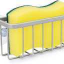 HLOOL Sponge Holder for Kitchen Sink, Kitchen Sink Sponge Holder,Sink Caddy,Dish Soap Holder Mat Silver