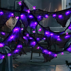 Tudomro 9.8 ft Halloween Decorations Purple Spider Lights with Black Gauze 30 LED Battery Operated Fairy Lights for Patio Garden Gate Yard Halloween Christmas Party Decoration
