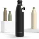 LARS NYSM Stainless Steel Insulated Water Bottle 12oz 17oz 25oz 34oz 51oz | Insulated Thermo Flask for Hot and Cold Beverages | Leakproof Drinking Bottle (Carbon Black, 33.9oz) (33.8 Ounces)