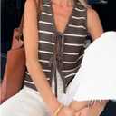 Women's Bow Tie Front Striped Sweater Vest V Neck Sleeveless Knit Vests (M)