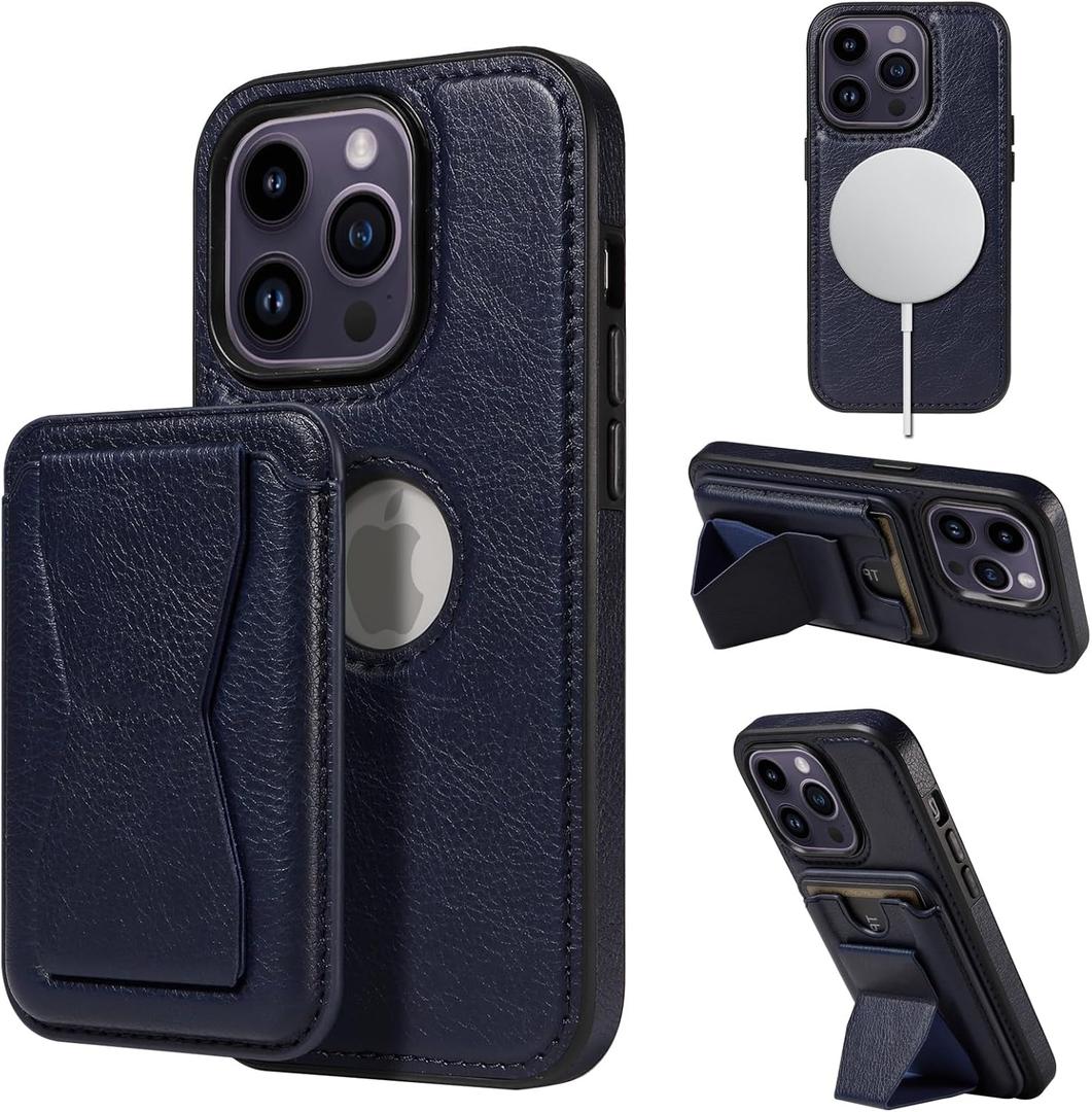 for iPhone 14 Pro Case Leather, 2 in 1 Detachable,Compatible with MagSafe,with Card Holder, PU Leather Kickstand Card Slots Case 6.1" Blue