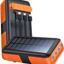 Solar Power Bank Portable Charger 63200mAh Battery Pack, Hand Crank Charger Dual Outputs Inputs 4 LED Flashlight, Fast Charging with Built in Cables Power for Phone Camping Emergency Travel (Orange)