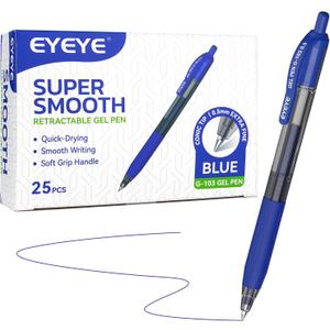 EYEYE G-103 Retractable Gel Pens 0.5mm, 25 Pack 0.5 mm Blue Ink Extra Fine Point Ballpoint Pen Quick Drying, Pen Fine Point Smooth Writing Pens for for Office School Supplies