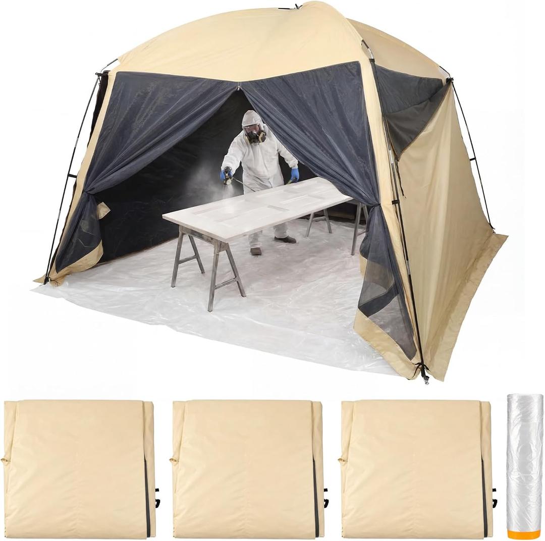 Maasechs Portable Paint Booth Tent 10.8 x 10.8 x 7.9 FT Extra Large Spray Paint Tent with Removable Walls Mesh Screen Floor Protection Plastic Film for DIY Furniture Hobby Tool Spray Shelter Painting