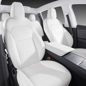 Wekar Car Seat Covers for New 2025-2026 Tesla Model Y Juniper Nappa Leather Car Interior Seat Airbag Compatible Cushion Cover Full Set Custom Fit, Nappa White, Full Set (5 Seats)