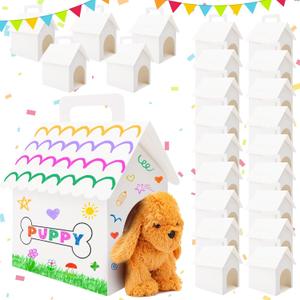 BLSUREFYX 24 PCS Dog Party Favors Boxes 7 x 4.7 x 3.9 Inches Adopt A Puppy Party Favors Boxes Dog House Shaped Treat Gift Boxes for Kids DIY Crafting and Birthday Party Use White