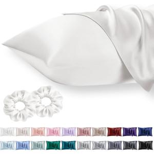 Queen Satin Pillowcase for Hair 2pc,Similar to Silk Pillow Cases,Easier Care Than Silk Pillowcase,Gifts for Women Men,Cream White,20x30 & Envelope Closure and 2 Satin Scrunchies (05-ivory)