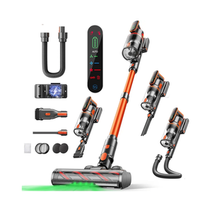 Fieety Cordless Vacuum Cleaner, 600W/50KPa/65Min Runtime Stick Vacuum with 3.3Ft Hose, Wall Mount Charging, Auto Mode, Touchscreen, Self-Standing Vacuum Cleaner for Home/Pet Hair/Carpet/Car, Fragrance