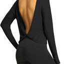 Mippo Womens Open Back Long Sleeve Workout Tops Athletic Gym Shirts with Thumb Hole (Medium, Black)