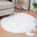 ORINOVA White Faux Rabbit Washable Fur Area Rugs Circle Rugs for Living Room Bedroom Teen Room Fluffy Area Rug 3ft Round Rug