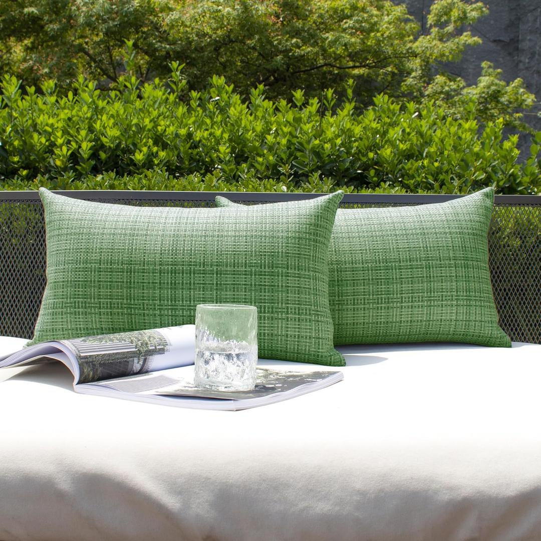Kevin Textile Pack of 2 Decorative Outdoor Waterproof Pillow Covers Garden Cushion Sham Throw Pillowcase Shell for Patio Tent Couch 12x20 Inch Sage Green