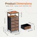 Sweetcrispy Nightstand with Charging Station, Bedside End Table with 4 Fabric Drawers, USB & Type-C Ports with AC Outlets, Adjustable Feet & Dimmable LED Light Strip, Modern Bedroom Furniture, Brown, 11.8"D x 15.75"W x 33.62"H