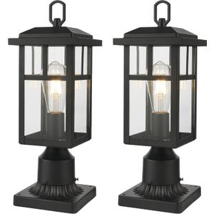 Beionxii Outdoor Post Lights, Lamp Post Light Fixture for Outside, Waterproof Aluminum Housing,Column Mount Light(Hardwired 120V),BXA525P-2PK/B, No Sensor