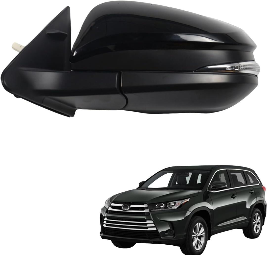 Marretoo for Toyota Highlander 2014-2019 Side Mirror Assembly Driver Side BLACK 6 Pins for Toyota Highlander Accessories |POWER+Turn Signal +HEAT Replaces TO1321317 879100E140 (LH) (Driver Side(LH))