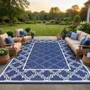 Garvee Reversible Outdoor Rug 9x12, Waterproof Outdoor Plastic Straw Rug with Interlacing Pattern, RV Mat for Picnics, Patio, Camping, Balcony, Deck, Backyard, Porch, Blue