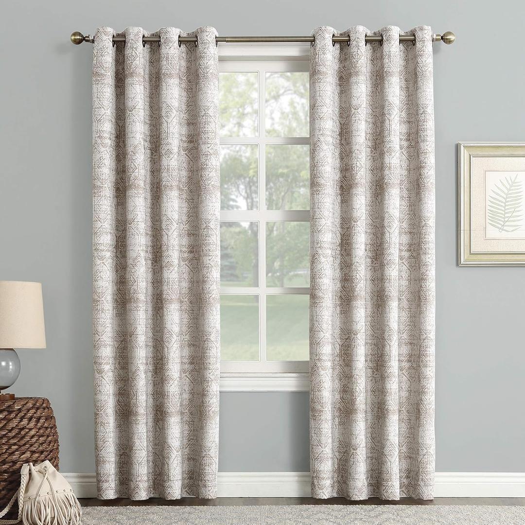 Sun Zero Darren Distressed Woven Jacquard Blackout Grommet Curtain Panel, 50" x 63", Camel