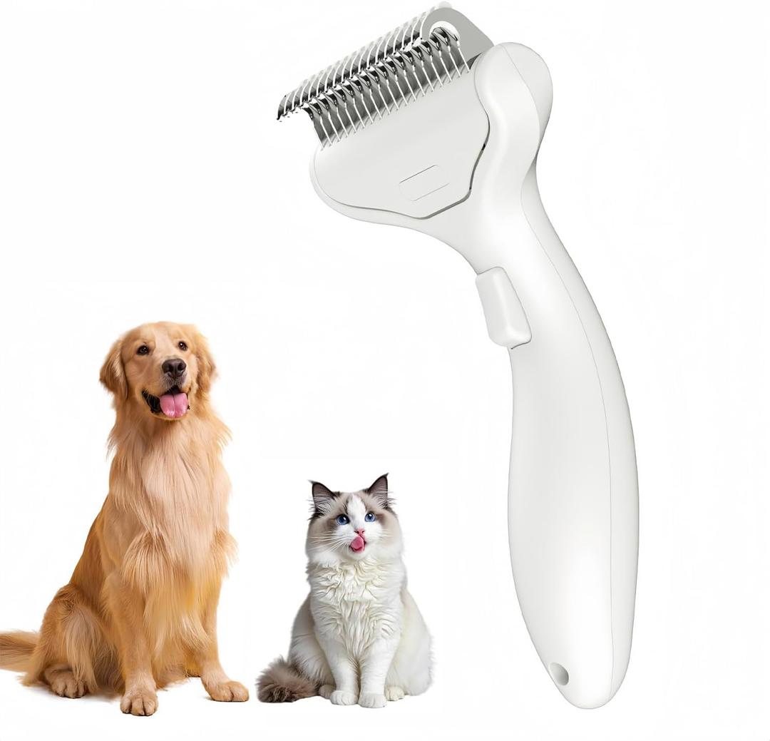 Undercoat Rake for Dogs & Cats, Deshedding Brush for Long haired Pets,Dog Brush for Shedding with Release Button,Best Cat Undercoat Brush&Deshedding Tool for Grooming (White)