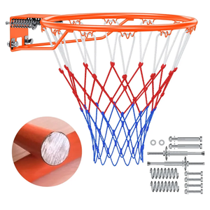 Basketball Rim, 18" Replacement Wall Mounted Outdoor Basketball Hoop, Heavy Duty Solid Steel, Double Spring Basketball Hoop Rim with All Weather Net for Indoor and Outdoor Hanging