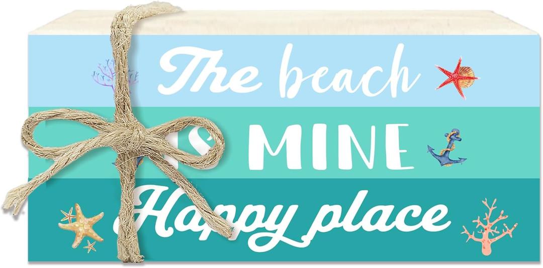 2 x 3 Pcs Summer Beach Decorative Book Stacks For Home Decor, Wood Book Stack For Table Decor, Dining Living Room Shelf Decoration, Blue Rustic Summer Decoration For Office Outdoor, A11