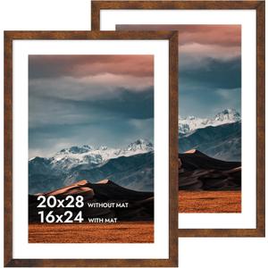 iRahmen 20x28 Poster Frame with 16x24 Mat - Plexiglass Wooden Picture Frames for Photo Wall Gallery Mounting (Dark Brown, Set of 2)