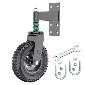 Gate Wheel, 8 Inch Wheel Diameter, 15.4 Inch Height, Suit for Metal Tube & Wooden Gate, 700lbs Capacity, Spring-Loaded Heavy Duty Rubber Caster, Black
