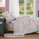 CASAAGUSTO Full Comforter Set, 7 Pieces Bed in a Bag Full Pinkish Floral Comforter Set with Flowers Leaves Pattern, Soft Seersucker Design All Season Full Size Bedding Set