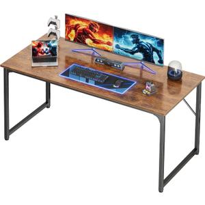 PRAISUN 55 X 24 Inch Computer Desk with Deeper Desktop, Gaming Office Writing Work Desk for Home Office, Study, Bedroom, Work from Home, Metal Frame, Rustic Brown, 55*23.6inch