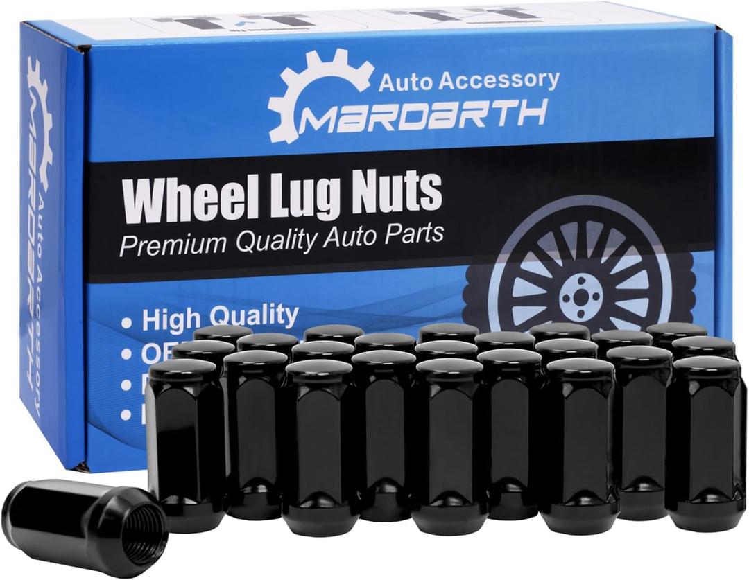 Set of 24, 14x1.5 Lug Nut 1.75 in Black Bulge Acorn Compatible with 1999-2023 Silverado Sierra 1500