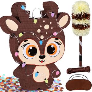 Christmas Pinata Large Reindeer - Includes 24" Bat Stick, Eye Mask, Rope | Christmas Piata for Birthday Party (20 X 17 X 3 In)