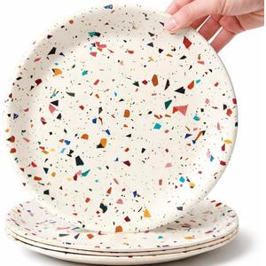 Bamboo 8-Inch Kids Plates 4-Pack Colorful, Non-Toxic Toddler Dinnerware, BPA-Free, Dishwasher Safe, Reusable Plates