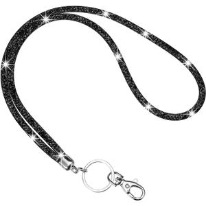 Ymapinc Crystal Lanyard, Rhinestone ID Badge Holder with Metal Clasp & Keyring, Sparkly Bling Neck Strap for Keys and Cards (Black)