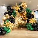 FOTIOMRG Green and Gold Black Balloon Arch Kit with 3pcs Star Balloon, Emerald Forest Dark Green Black Metallic Gold Balloons for Birthday Football Graduation Wedding New Years Party Decoration
