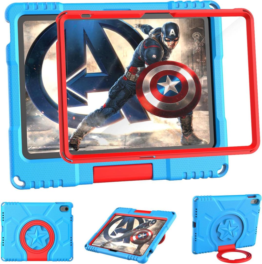 Lainergie Kids Case for iPad (A16) 11th Generation 11 Inch 2025 & iPad 10th Generation 10.9 Inch 2022, Lightweight Shockproof Kids-Friendly Case Built-in Screen Protector with Handle Stand, Blue