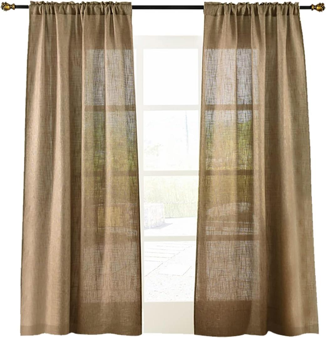 Valea Home Soft Burlap Look Natural Tan Rod Pocket Window Curtain Panels for Living Room, 37 inches x 72 inches, 1 Panel