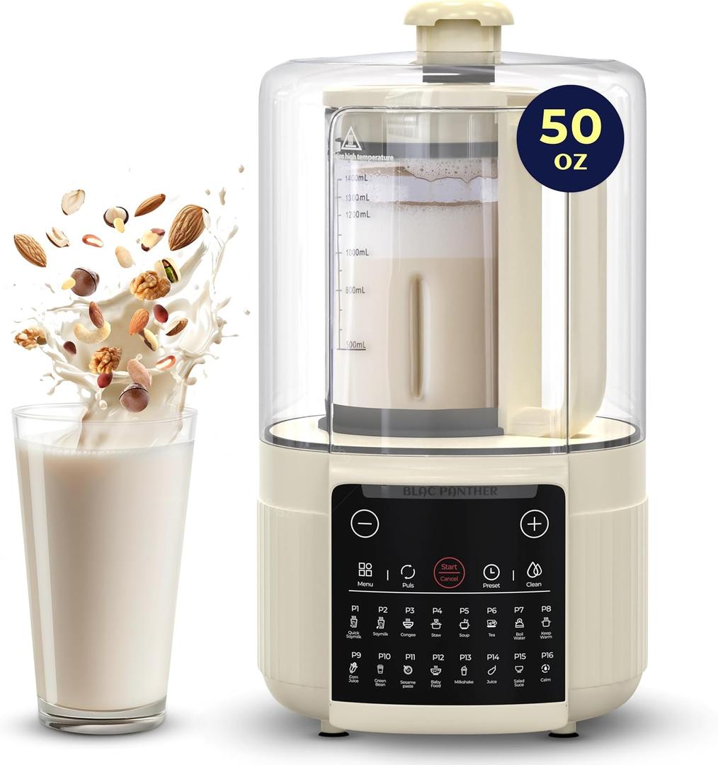 16-in-1 Blender & Nut Milk Maker, 50oz  Soy/Oat Milk, Plant-Based Milk, Milkshake, Soup Maker. 8 High-Speed Blades, Ultra-Quiet Noise Canceling, Auto Timer, Heat Insulation.