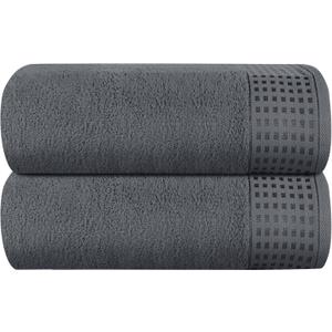 GLAMBURG 100% Cotton Oversized 2 Pack Bath Sheets 35x70, Ultra Soft Highly Absorbant Compact Quickdry & Lightweight Large Bath Sheet Set, Ideal for Gym Travel Camp Pool - Charcoal Grey