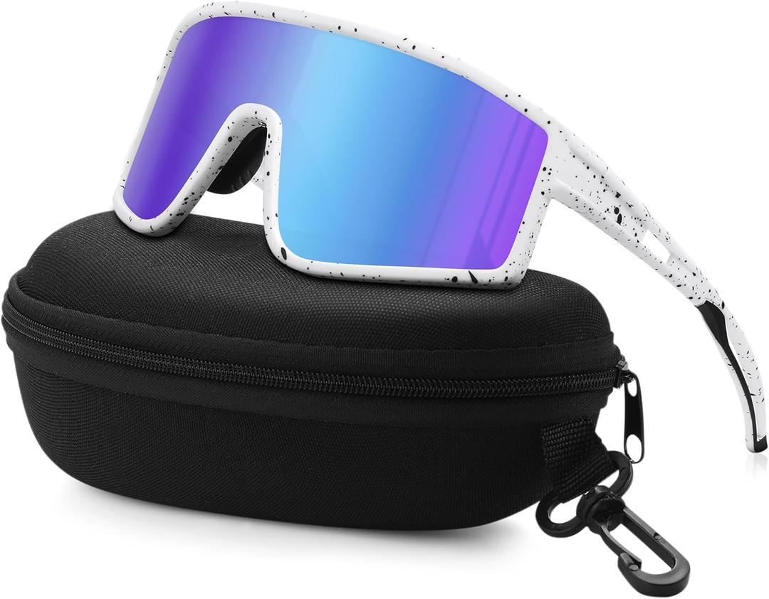 Sports Baseball Cycling Sunglasses for Men: Polarized Sunglasses for Women Youth UV400 Protection Running (1a-1pack-white Frame Iceblue Lens)