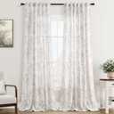 Vintage Floral Curtains - 95 Inch Long Grey Patterned Sketch Print Burlap Textured Farmhouse Country Shabby Chic Back Tab Cream Linen Drapes for Living Room and Bedroom (52"W x 95"L (Pack of 2))
