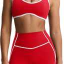 Aoxjox Women's Color Block Workout Sports Bras Fitness Lexi Lined Strappy Bra Athletic Yoga Crop Tank (Racing Red/White) Small