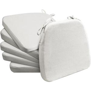 AAAAAcessories D-Shaped Chair Cushions, 2" Thick Dining Chair Pads with Ties and Removable, Machine-Washable Cover, 17" x 16", Set of 6, Natural Linen